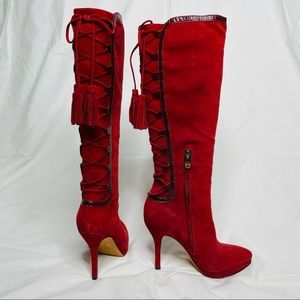 Brand New Red Suede Boots with Tassel 5.5M
